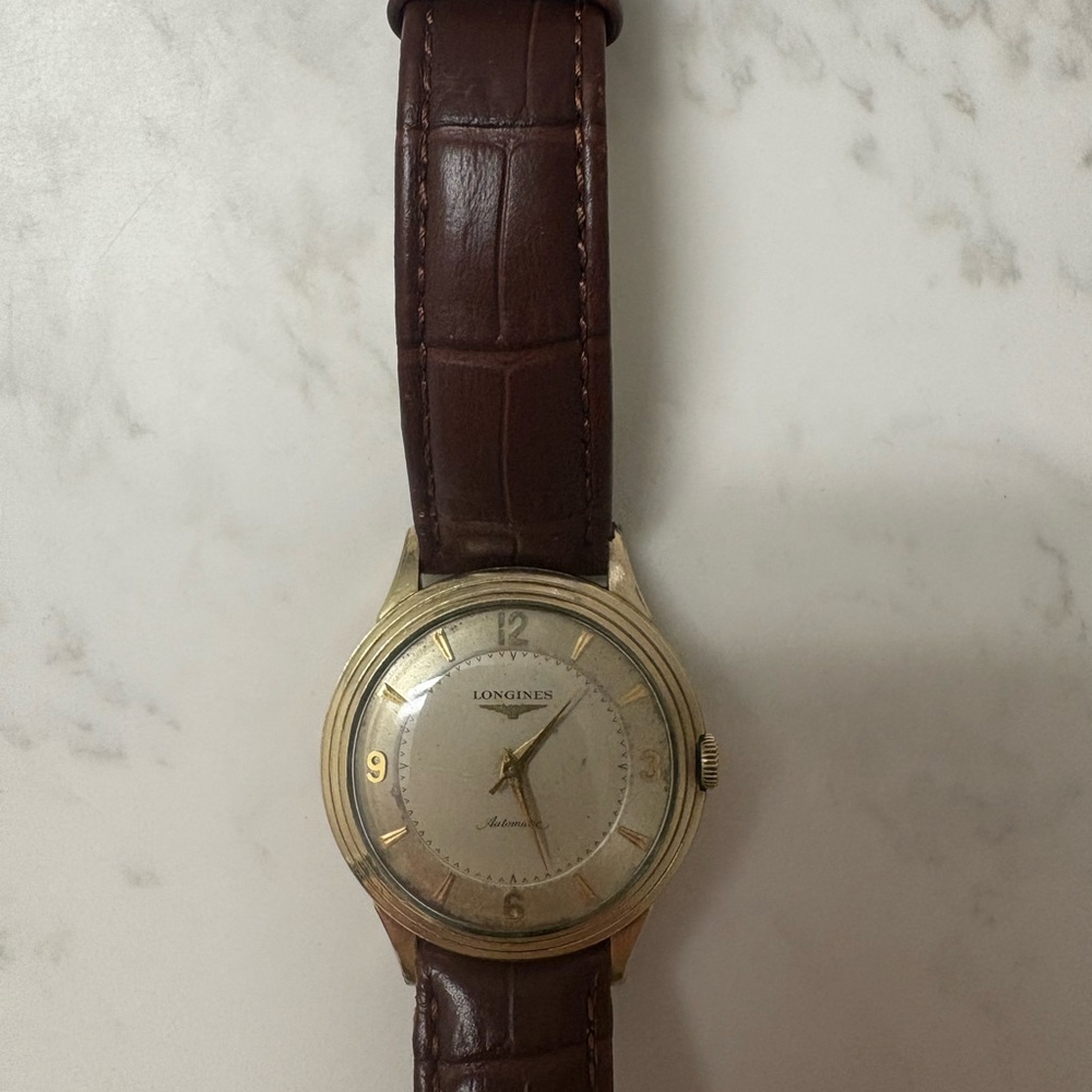 Vintage Longines Aviation Style Watch Brown Leather Strap